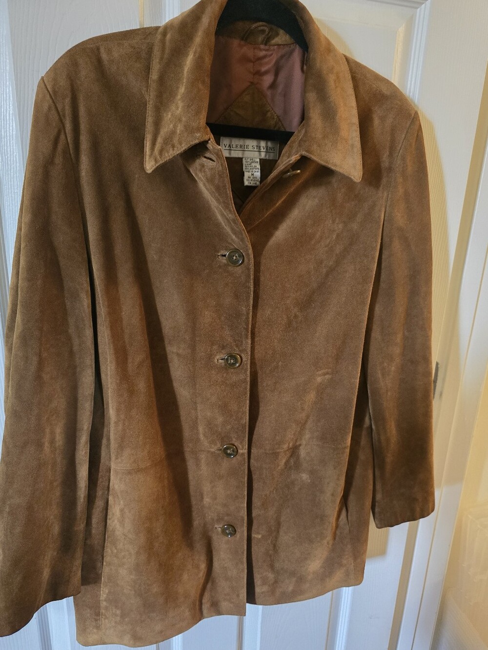 *Vintage* Women's Suede Button-Front Coat Leather Jacket in Brown (MED)
